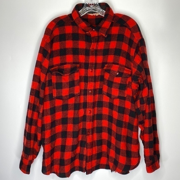 Vintage Woolrich Red Buffalo Plaid Wool Checkered Button Up Shirt Size 17 Large